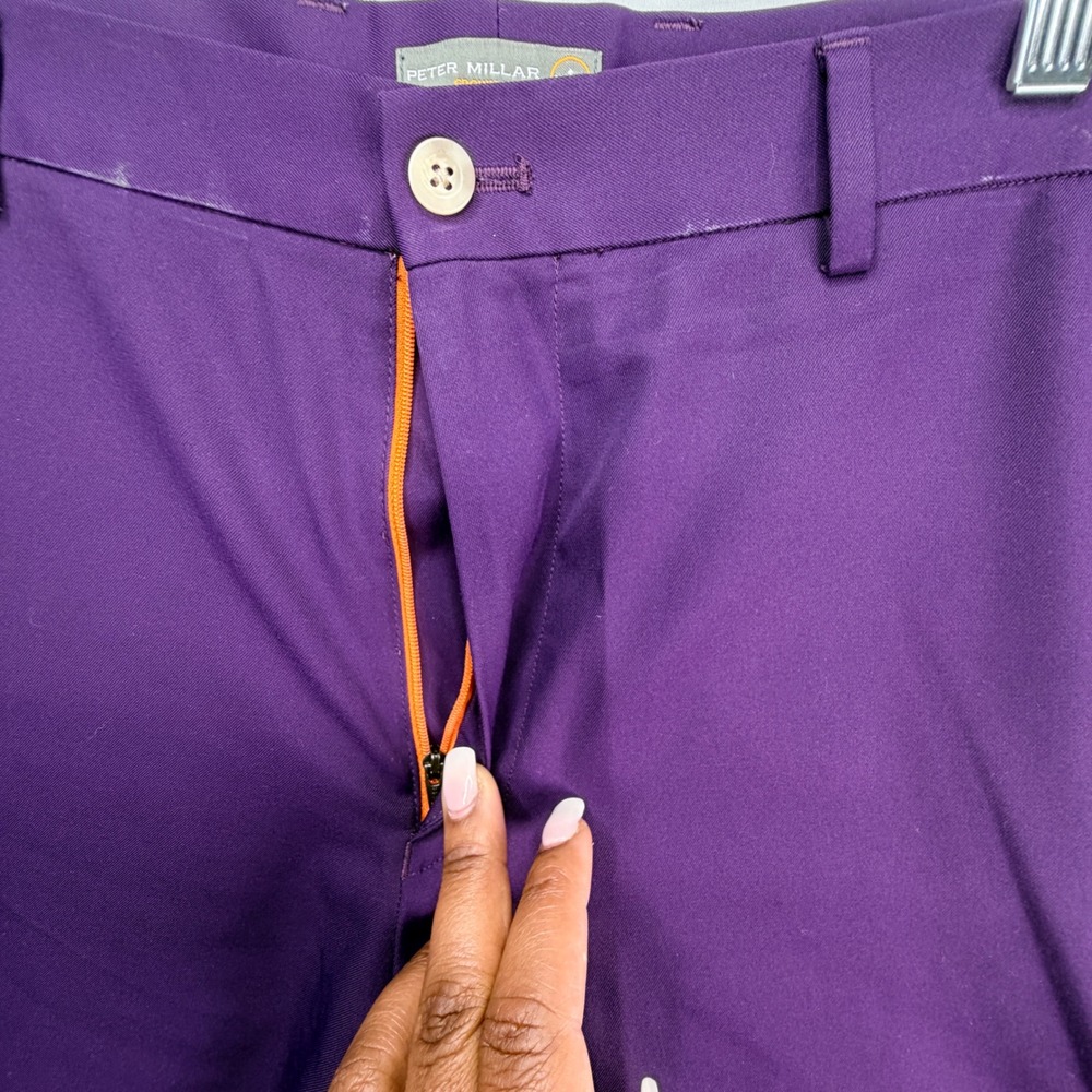Peter Millar Crown Sport Shorts 36 Purple Performance Golf Flat Front